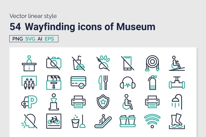 54 Wayfinding Museum Free Vector Linear Icons
